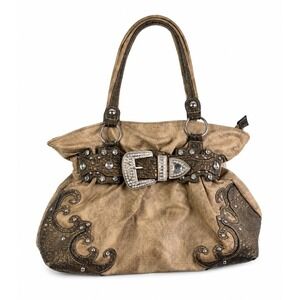 Vintage Y2K 2000's Western Cow Girl Hobo Rhinestone Studded Buckle Shoulder Bag